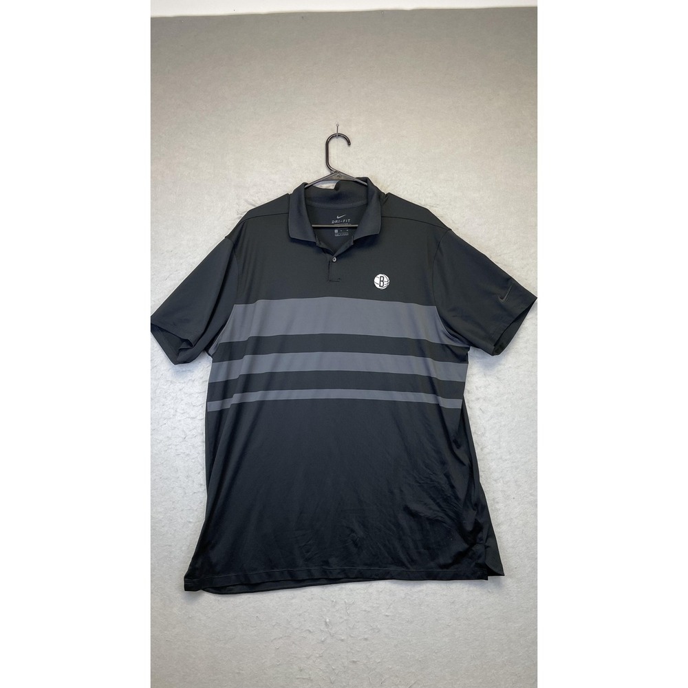 Brooklyn Nets Shirt Mens‎ XL Black Gray NBA Basketball Striped Dri Fit Nike Polo